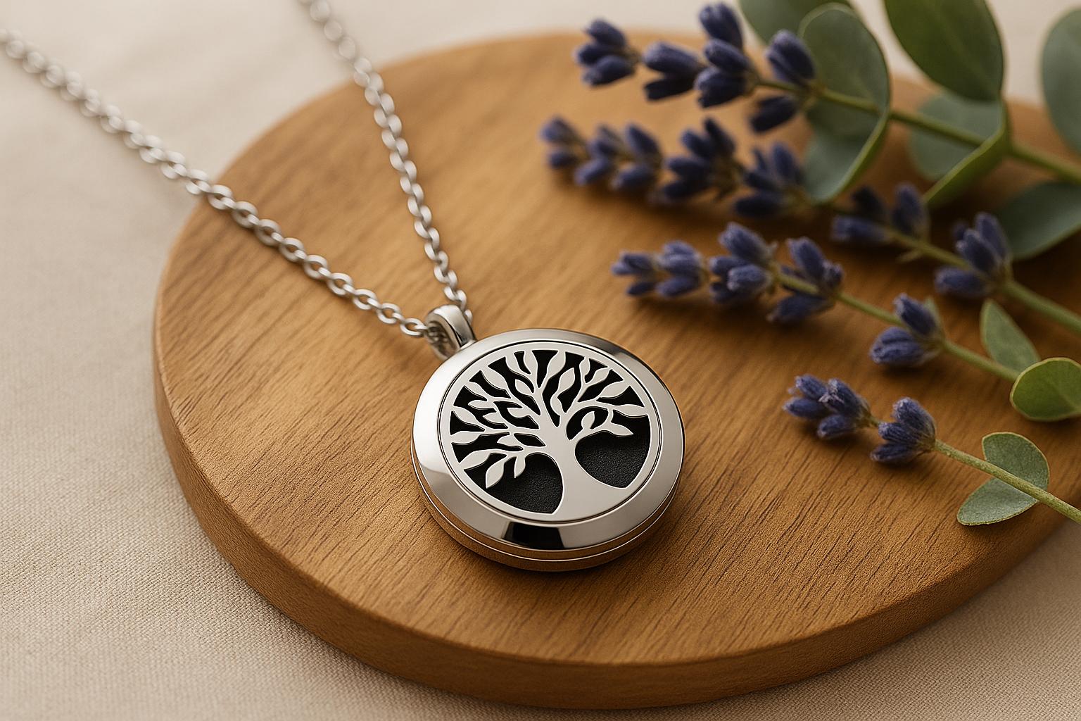 Essential Oil Diffuser Necklace - Tree of Life Aromatherapy Locket | Stainless Steel Scent Jewelry - Papicha H