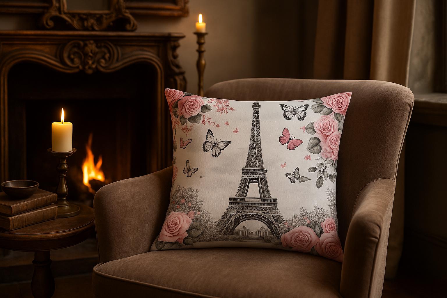 COUSSIN PAPILLON VINTAGE  | Tour Eiffel 45x45cm | PAPICHA H Butterfly Pillow