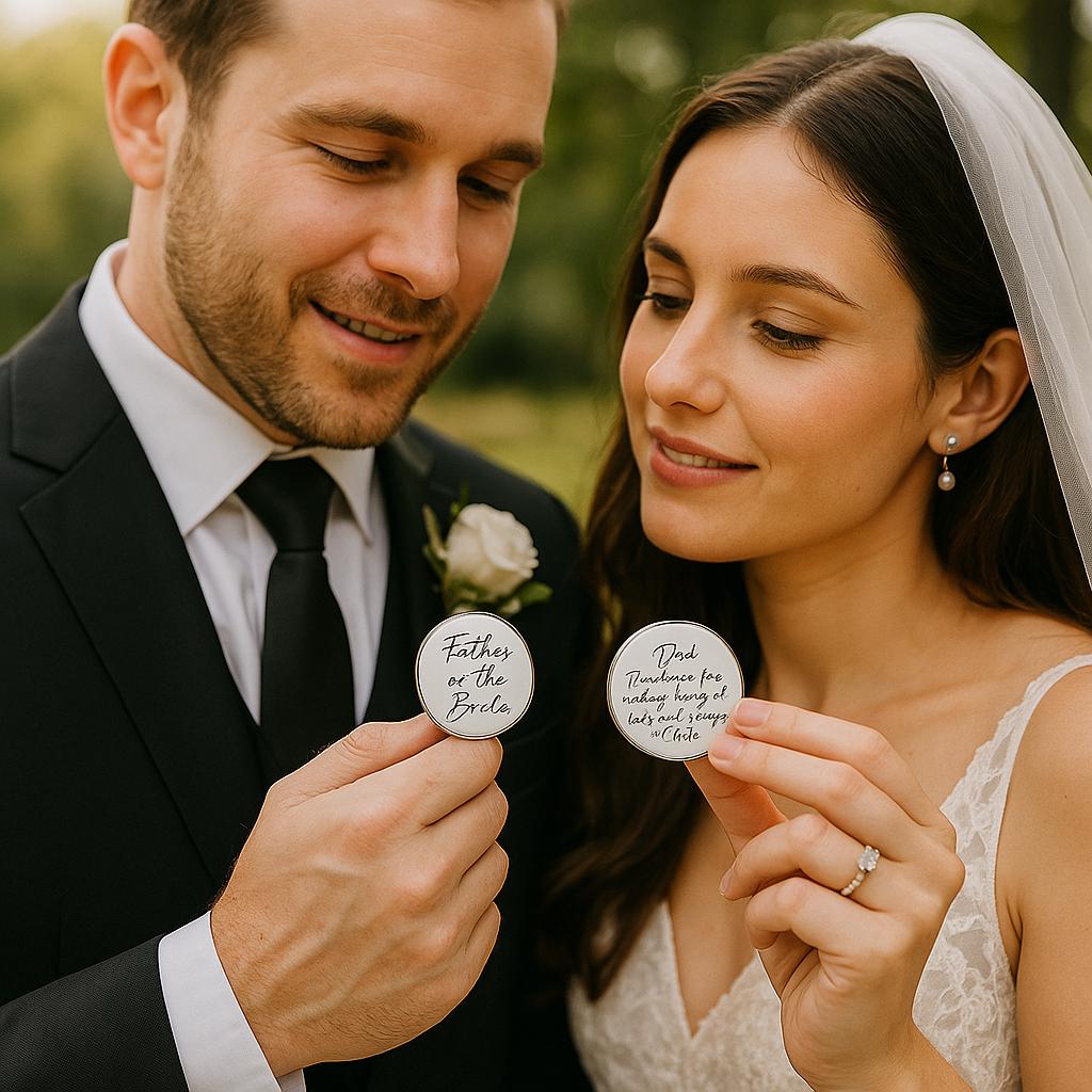 Boutons Manchette Père Mariée Or - Gravure Personnalisée Homme | Father Bride Cufflinks Gold - Men's Personalized Engraving