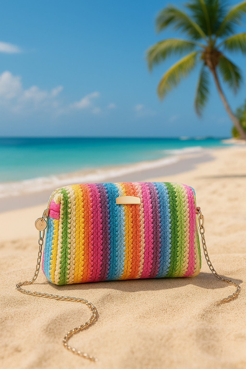 Sac Rotin Boho Arc-en-ciel - Crochet Multicolore | Rainbow Rattan Boho Bag - Multicolor Crochet