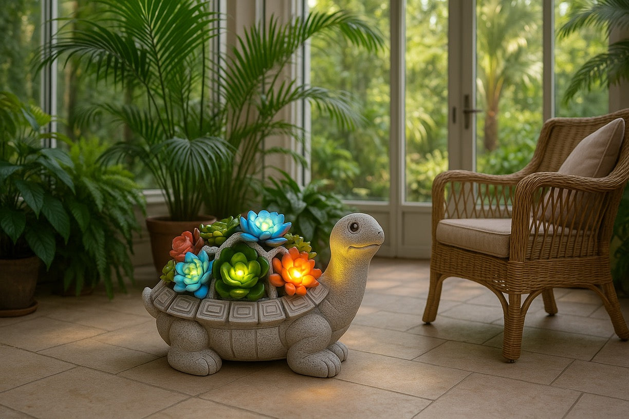 Solar LED Turtle Light - Illuminated Succulent Garden Decor | 8H Auto Lighting Waterproof - Papicha H