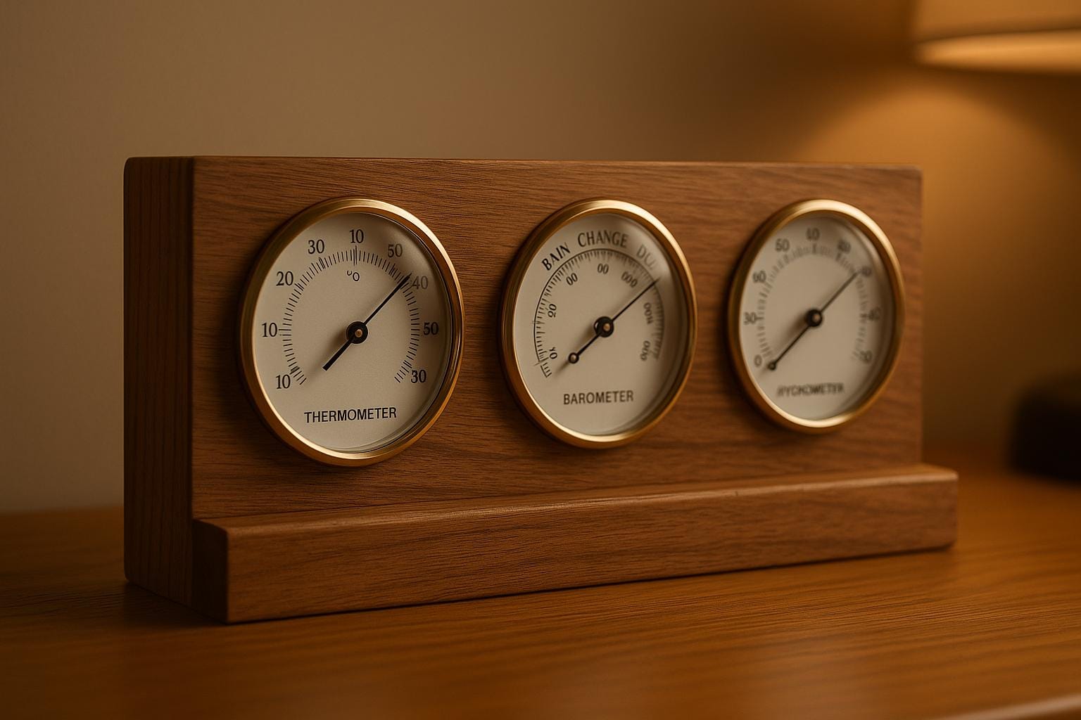 Station météo en bois de noyer et de chêne – Baromètre, thermomètre et hygromètre | Décoration rustique 