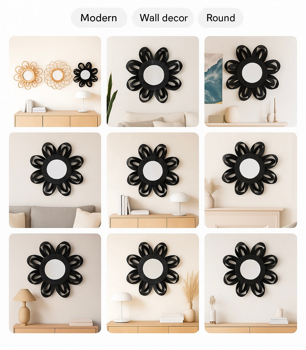 Boho Rattan Wall Mirror – Round Natural Wicker Mirror for Bedroom or Living Room