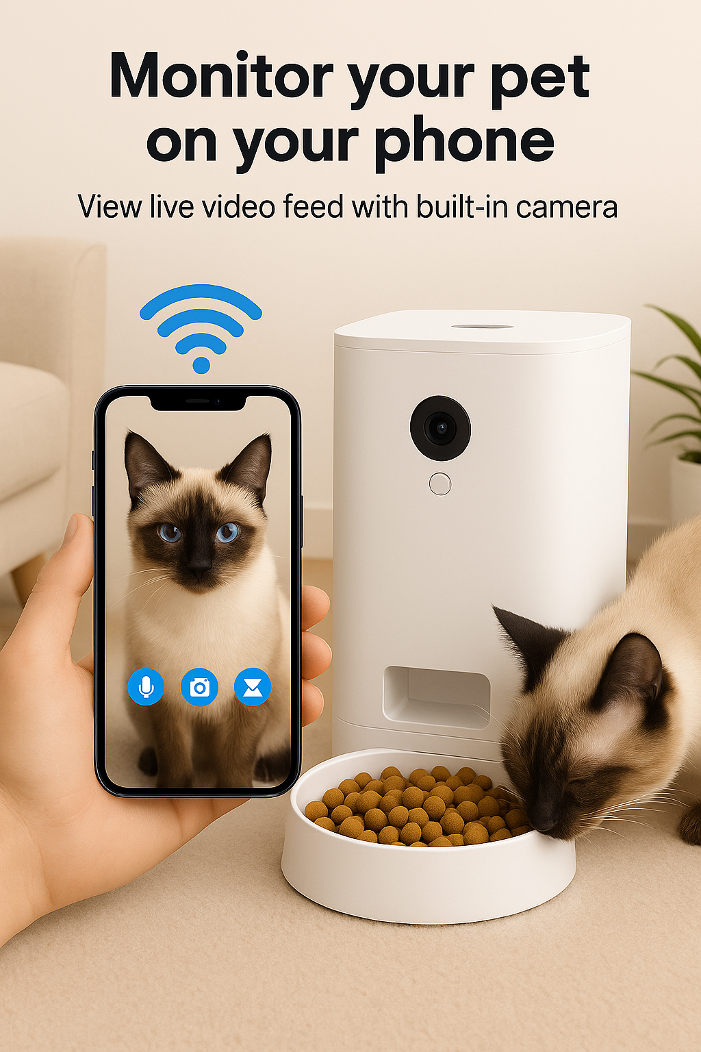 Automatic Pet Feeder with HD Camera - Smart WiFi Pet Food Dispenser | Remote Pet Monitoring - Papicha H