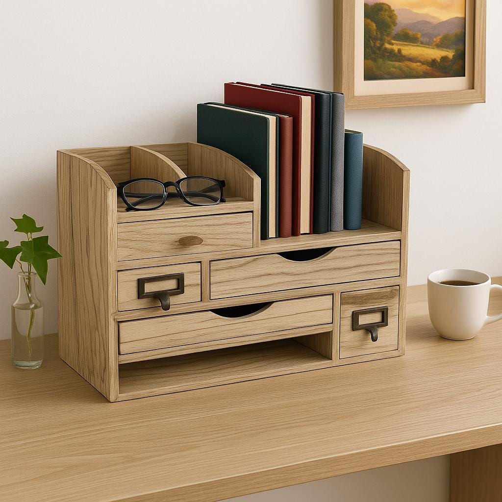 Organisateur Bureau Bambou Naturel 3 Tiroirs - Rangement Desktop 
