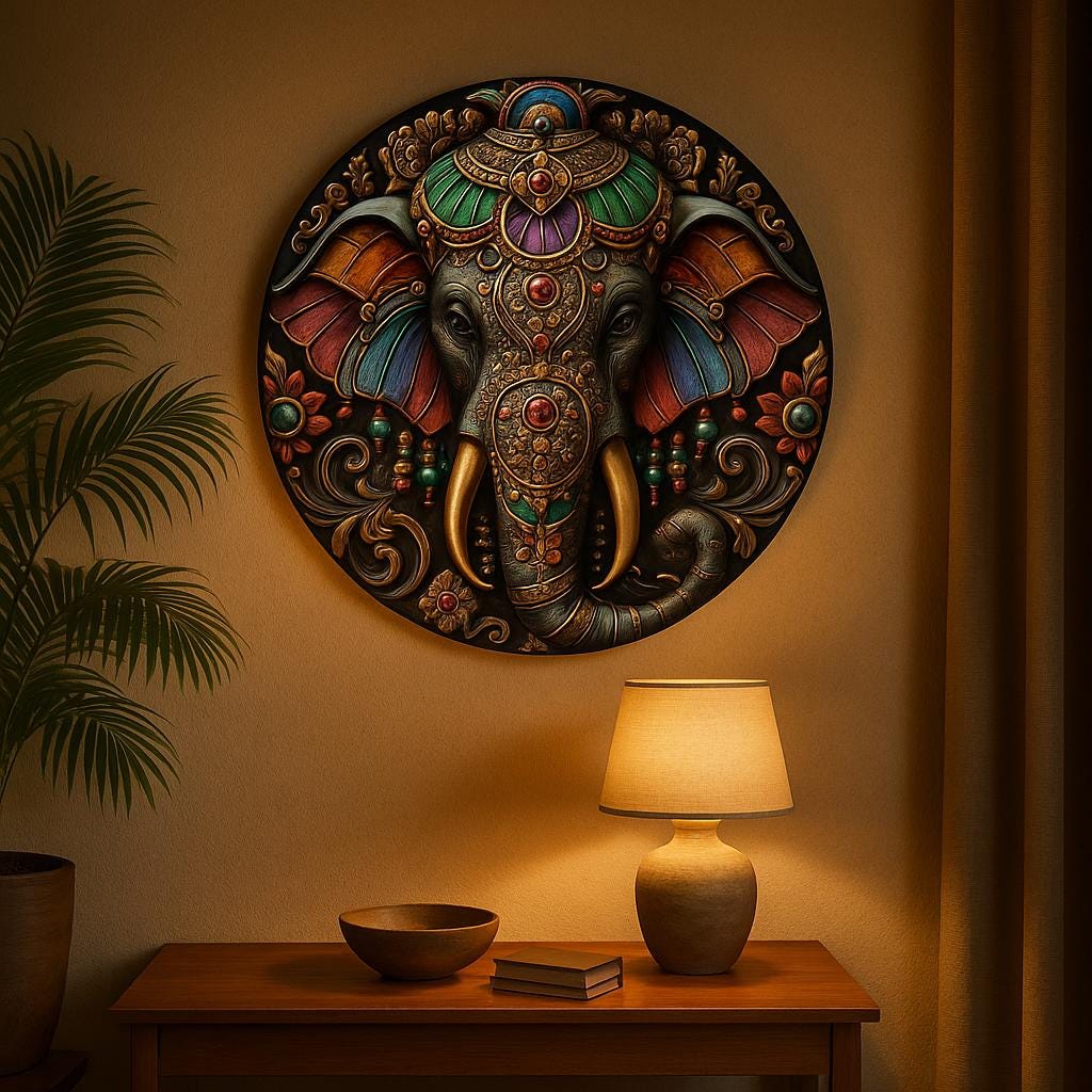 Affiche de yoga, art mural coloré de Ganesha, décor d'éléphant spirituel, ambiance zen ethnique, accent de maison méditatif, impression d'art sacré bohème 
