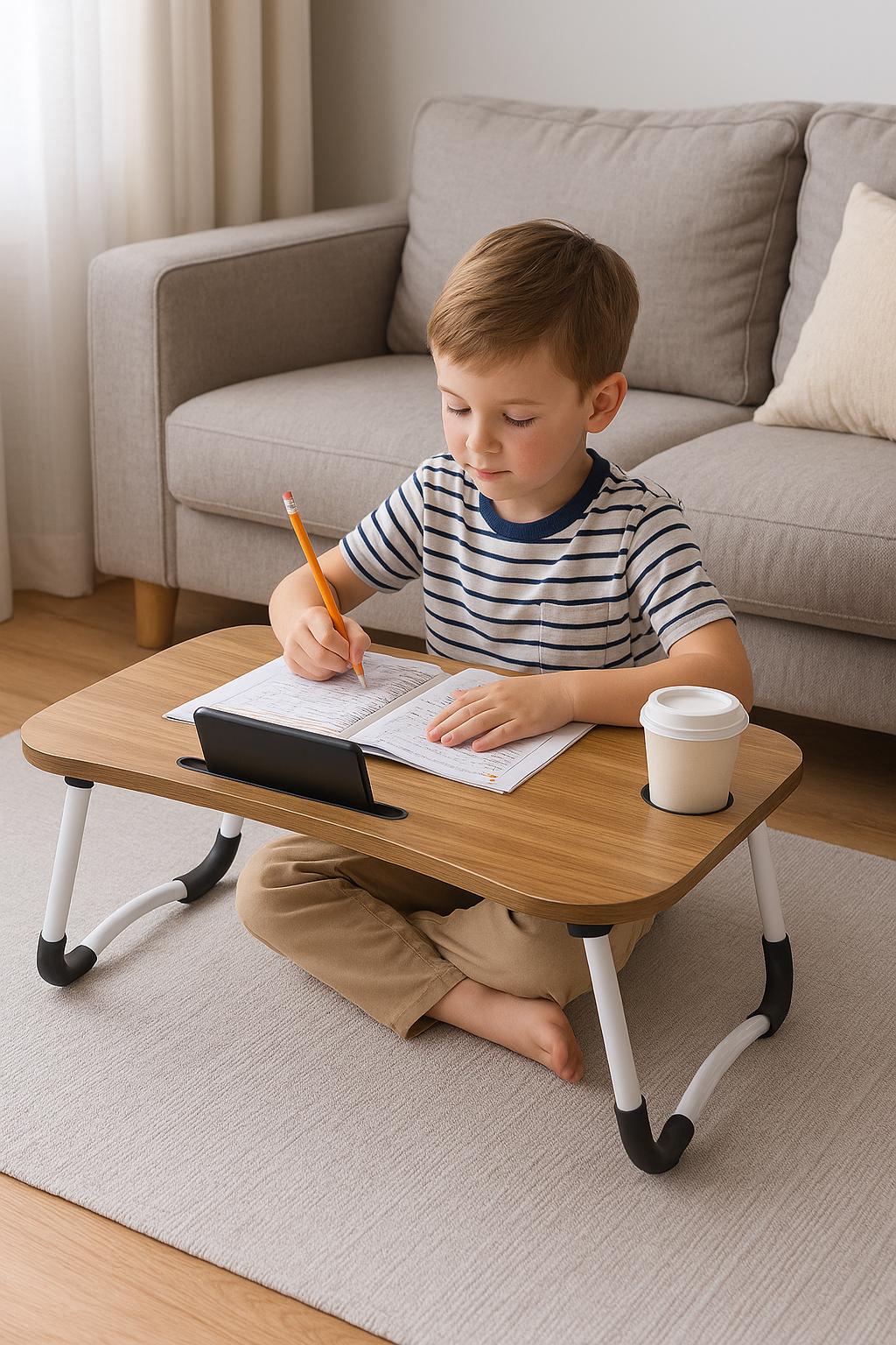 Bureau pliable rose et bleu pour enfants – Table multifonction portable pour les devoirs, la lecture et le dessin 