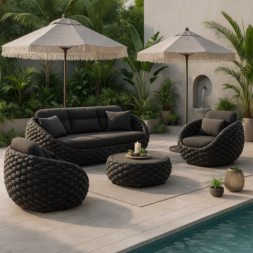 Salon de jardin de luxe en rotin | Mobilier de salon d'extérieur, design bohème tissé, terrasse chic, espace détente, rotin artisanal, respectueux de l'environnement 