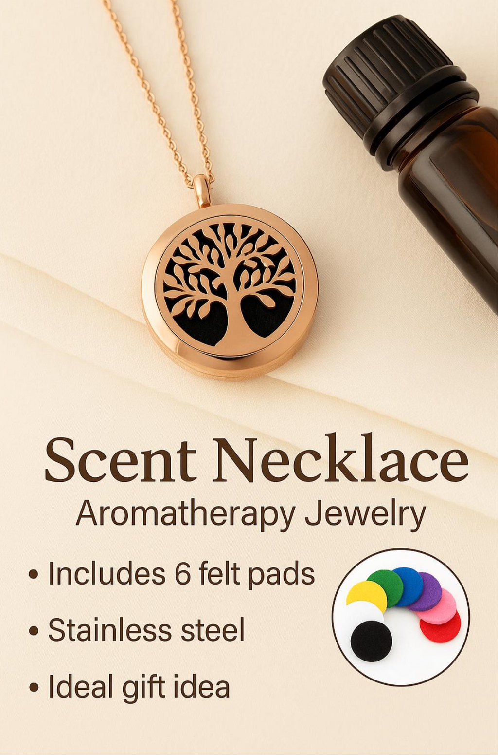 Essential Oil Diffuser Necklace - Tree of Life Aromatherapy Locket | Stainless Steel Scent Jewelry - Papicha H