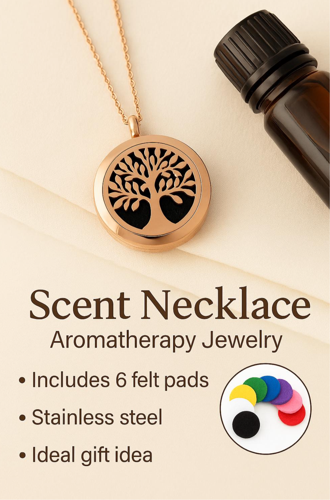 Essential Oil Diffuser Necklace - Tree of Life Aromatherapy Locket | Stainless Steel Scent Jewelry - Papicha H