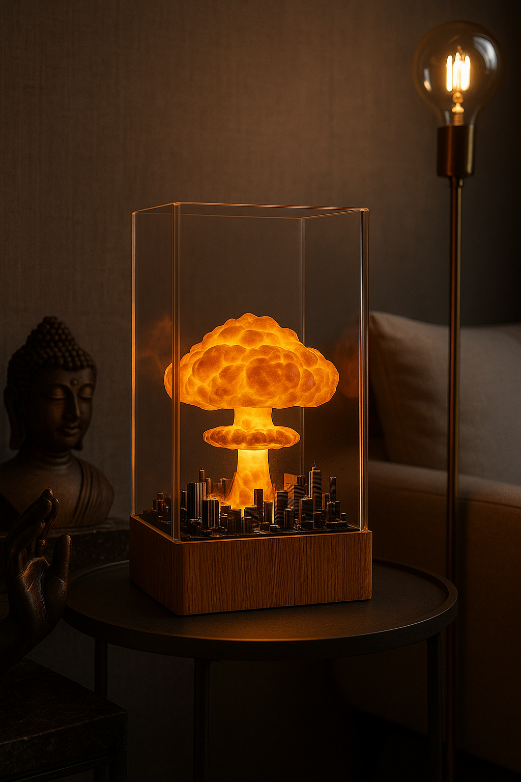 Dark Mushroom Cloud Night Light - Mystical Resin Lamp with Interior Flames | Artistic Ambient Lighting - Papicha H