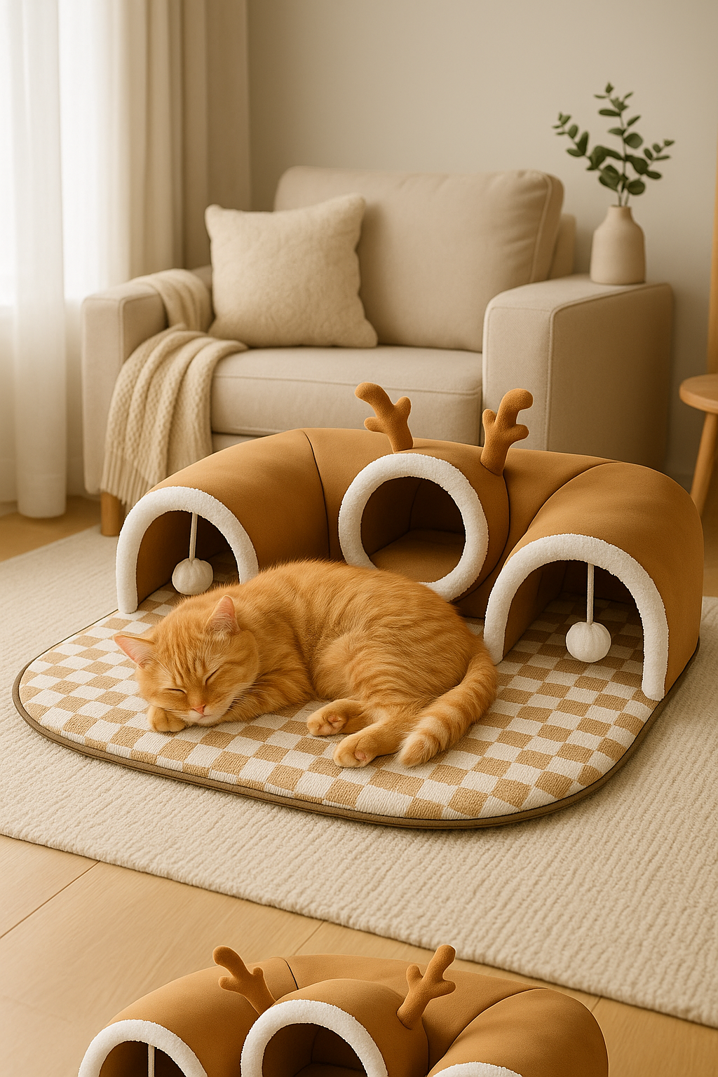 Reindeer Cat Tunnel 3-in-1 - Cozy Playhouse Bed Hideout | Cat Play House - Papicha H