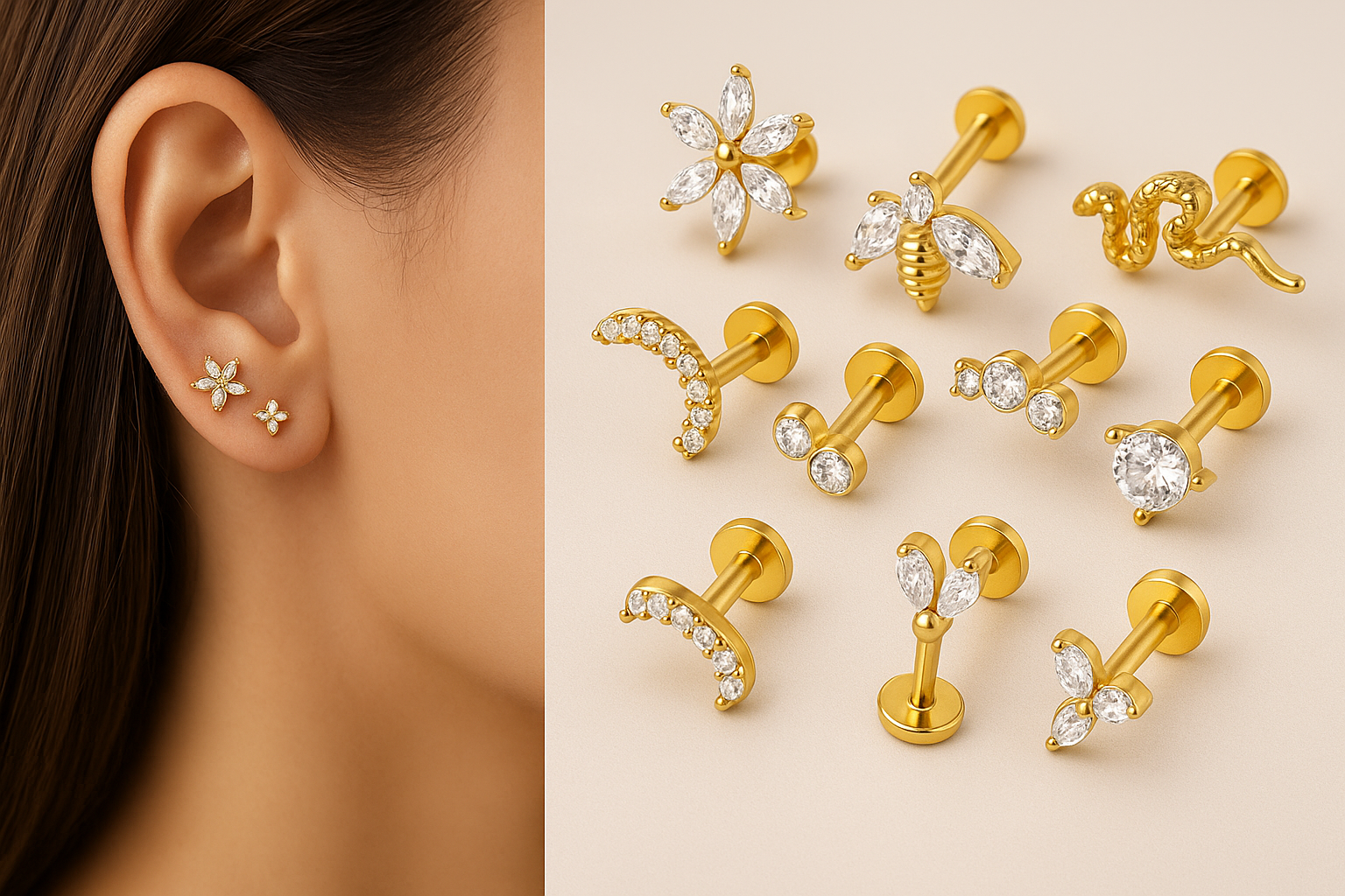 Gold Minimalist Earrings Set - 18K Gold Plated Hypoallergenic | Chic Stud Earrings Collection - Papicha H