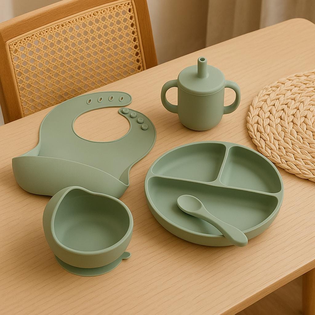 SET SILICONE BÉBÉ| BABY FEEDING SET - BOL + BAVOIR + ASSIETTE