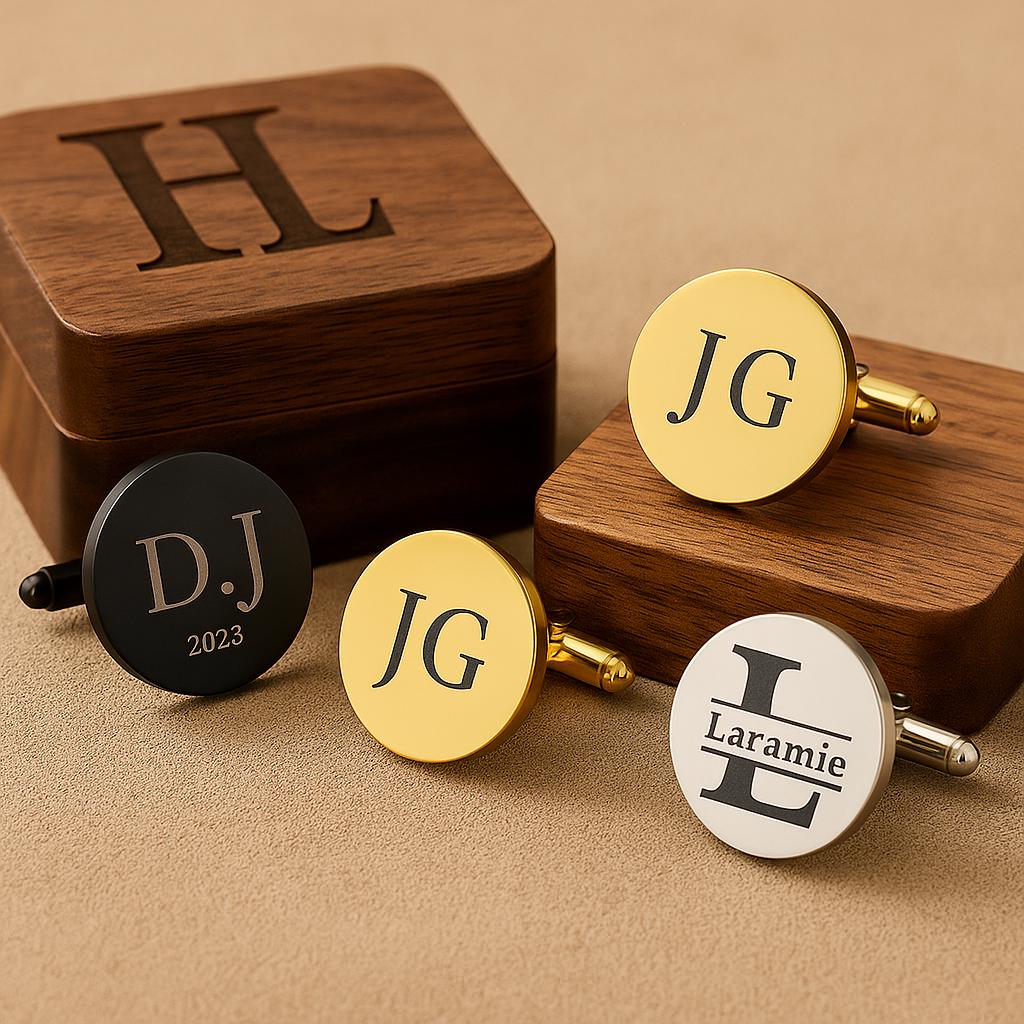 Boutons Manchette Père Mariée Or - Gravure Personnalisée Homme | Father Bride Cufflinks Gold - Men's Personalized Engraving