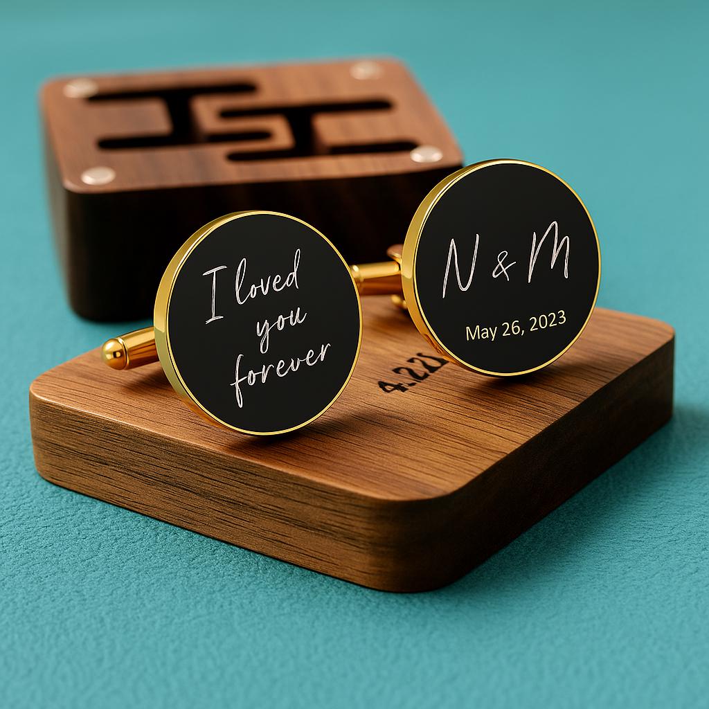 Boutons Manchette Père Mariée Or - Gravure Personnalisée Homme | Father Bride Cufflinks Gold - Men's Personalized Engraving