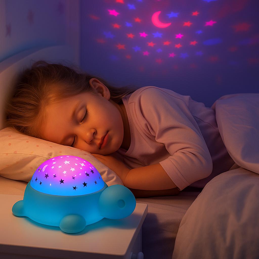 Veilleuse musicale Tortue pour bébé – Projecteur d'étoiles et de lune | Lampe LED rechargeable apaisante