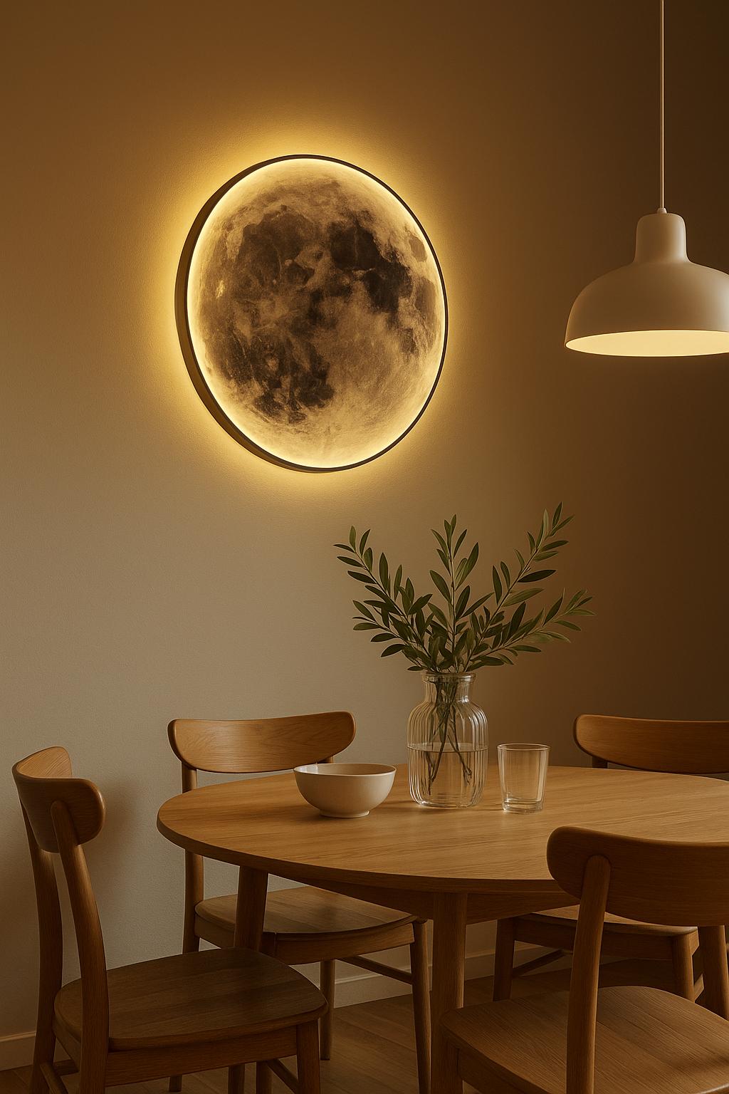 Applique murale LED chaleureuse en forme de lune argentée et dorée – Veilleuse lunaire réaliste, décoration de chambre céleste, inspiration spatiale moderne 