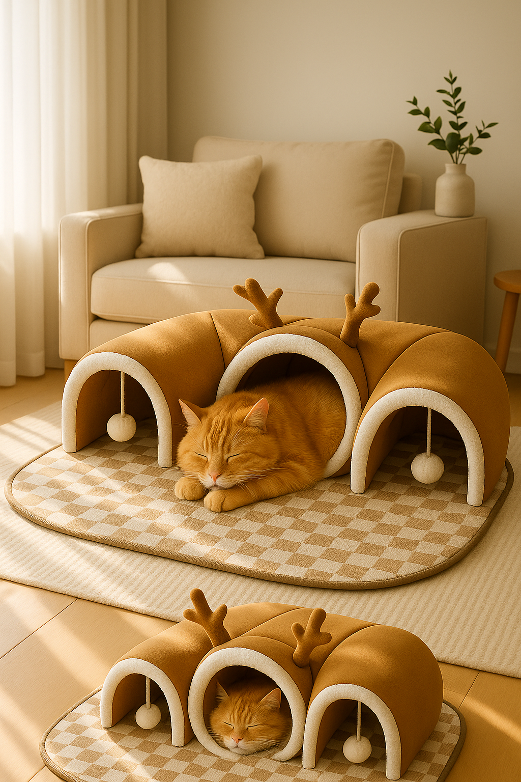 Reindeer Cat Tunnel 3-in-1 - Cozy Playhouse Bed Hideout | Cat Play House - Papicha H