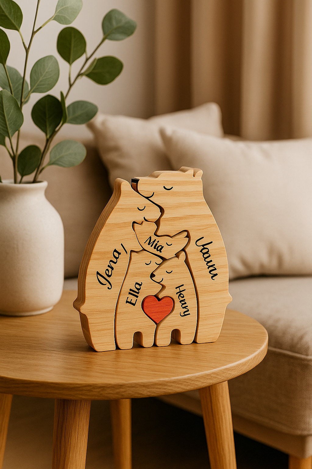 PUZZLE FAMILIAL BOIS| Ours Sculptés Prénoms | PAPICHA H Family Bear