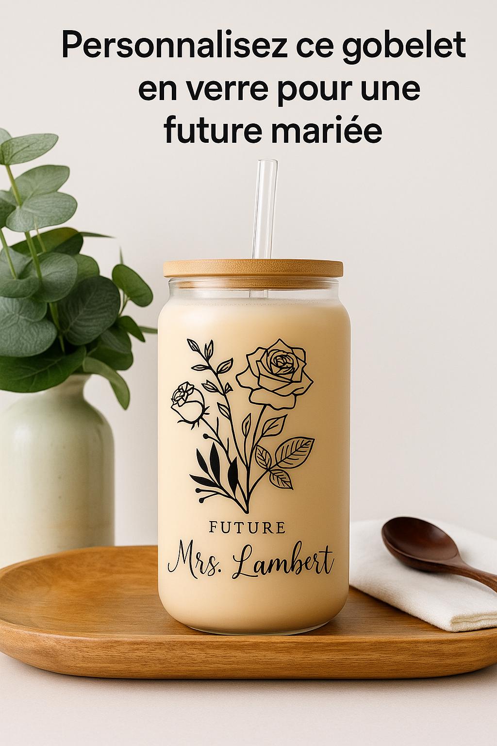 GOBELET VERRE PERSONNALISÉ | Design Floral 16oz | Glass Tumbler PAPICHA H