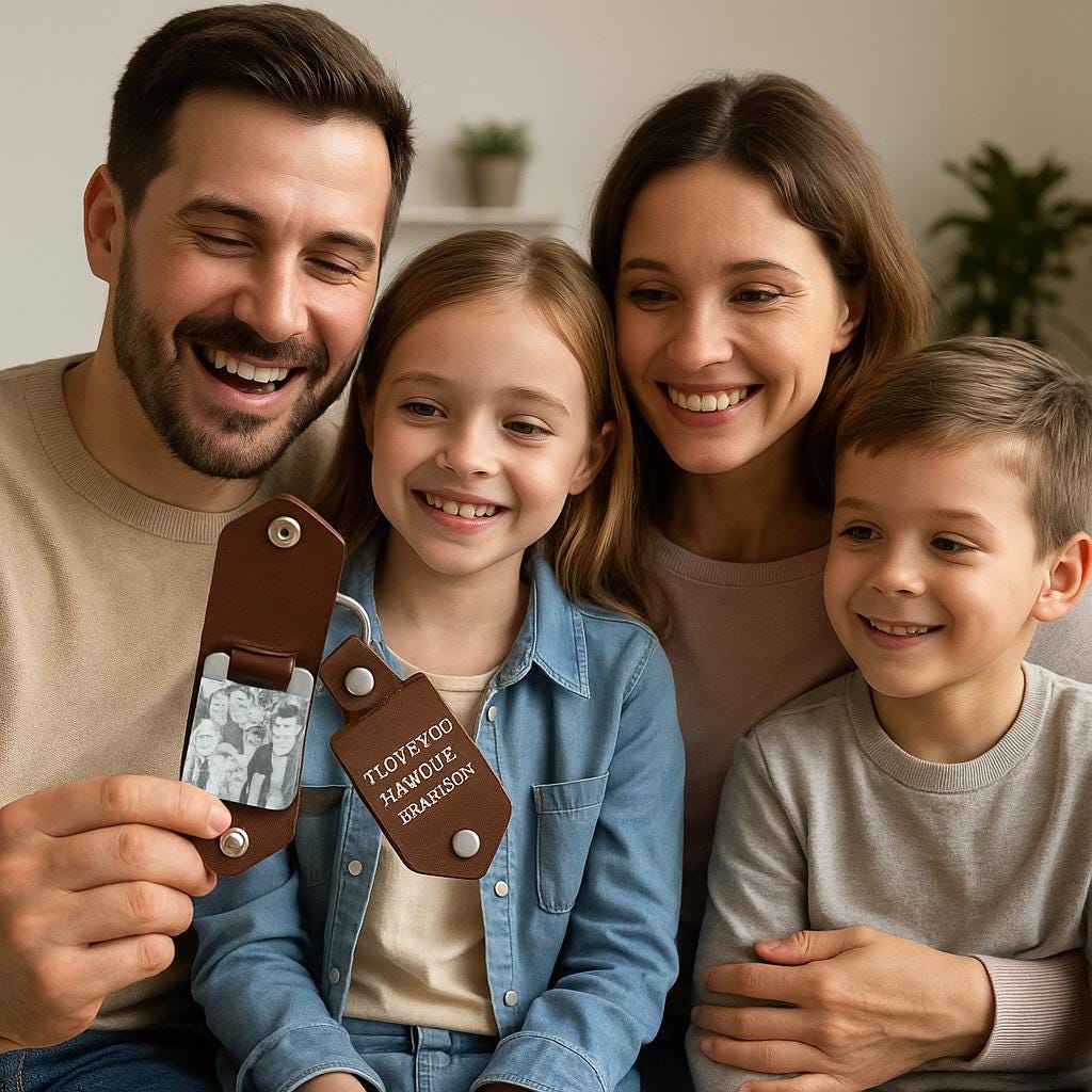 Porte-clés Photo Cuir Marron - Gravure Personnalisée | Brown Leather Photo Keychain - Custom Engraving