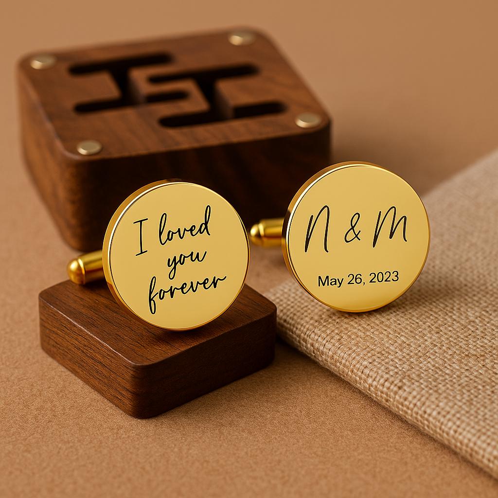 Boutons Manchette Père Mariée Or - Gravure Personnalisée Homme | Father Bride Cufflinks Gold - Men's Personalized Engraving