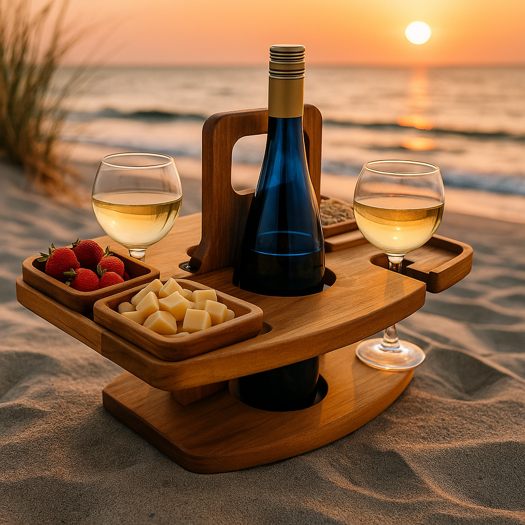 PLATEAU PIQUE-NIQUE BOIS  | Porte-Bouteille & Verres | Wine Picnic Tray