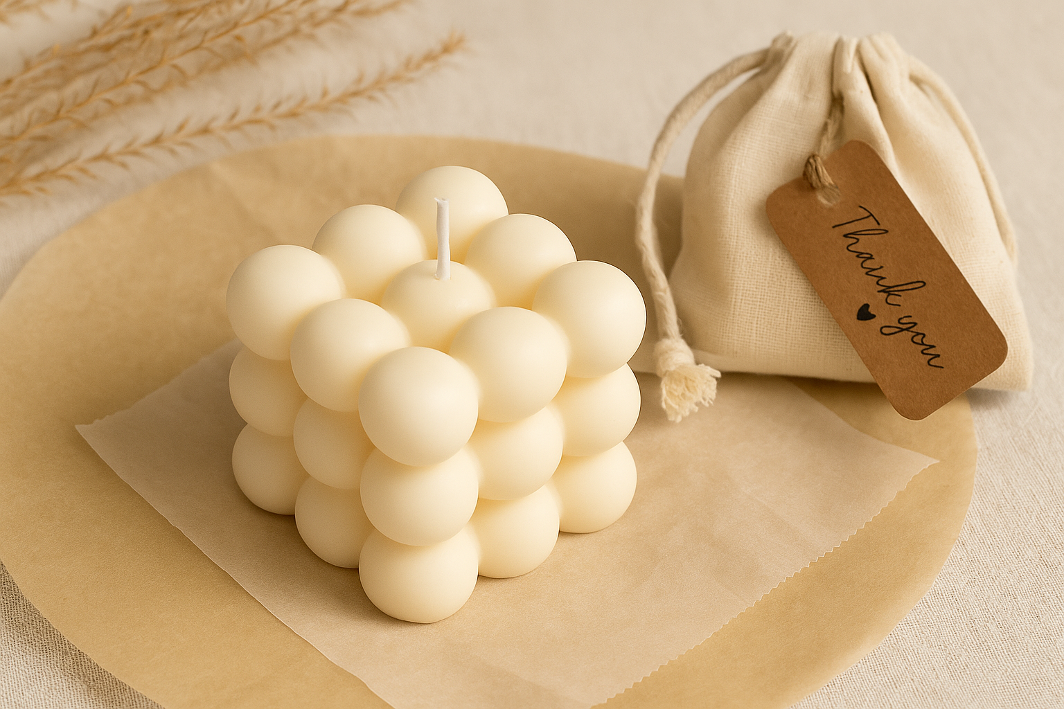 Bubble cube candle- minimalist Végan decor handmade gift