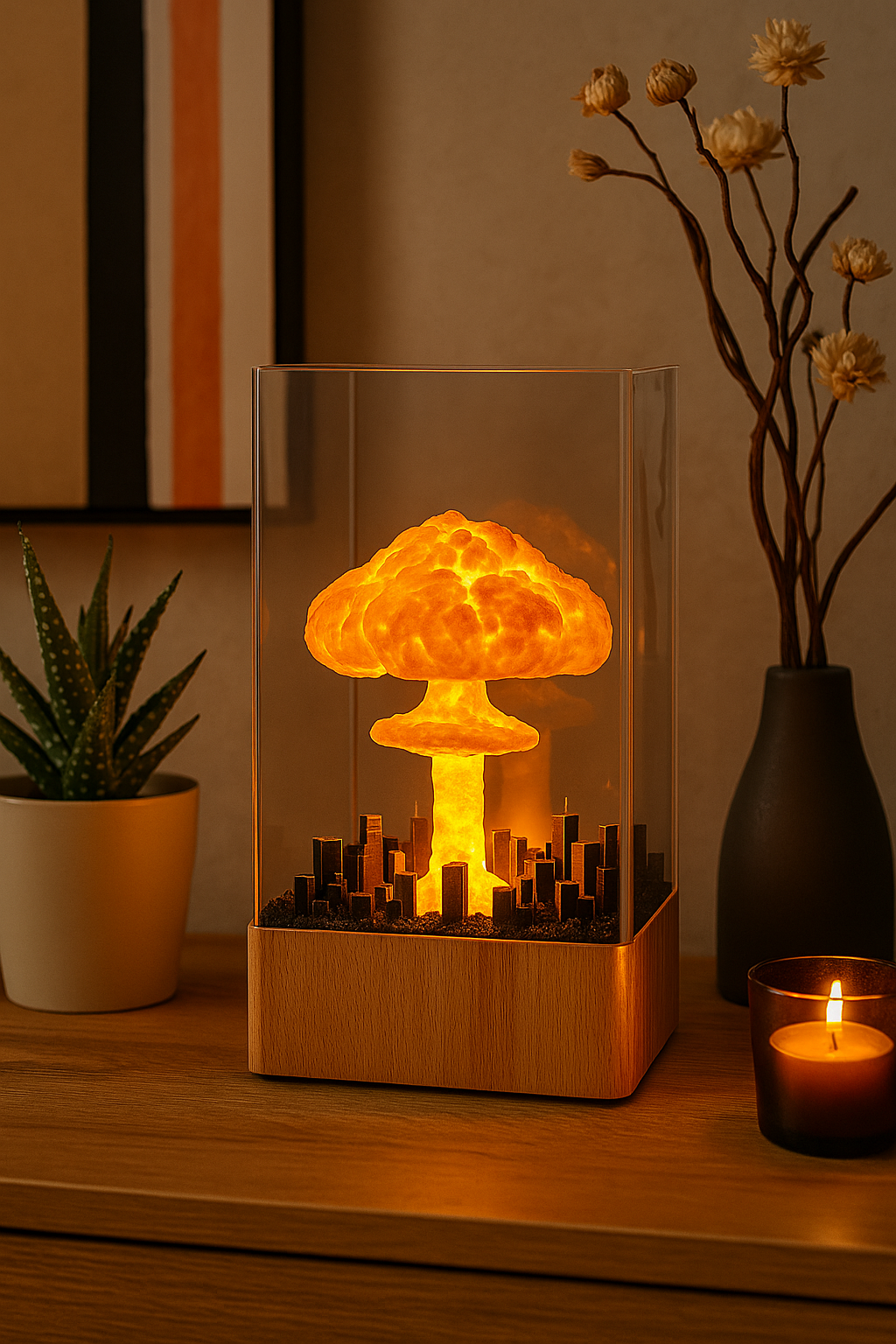 Dark Mushroom Cloud Night Light - Mystical Resin Lamp with Interior Flames | Artistic Ambient Lighting - Papicha H