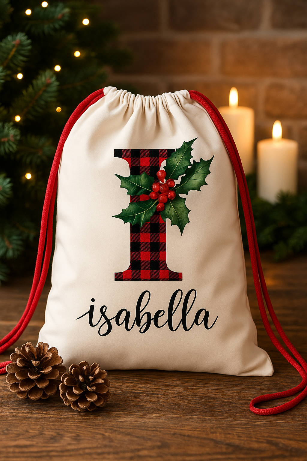 SAC NOËL PERSONNALISÉ | Plaid Rouge & Prénom Brodé | Christmas Gift Bag