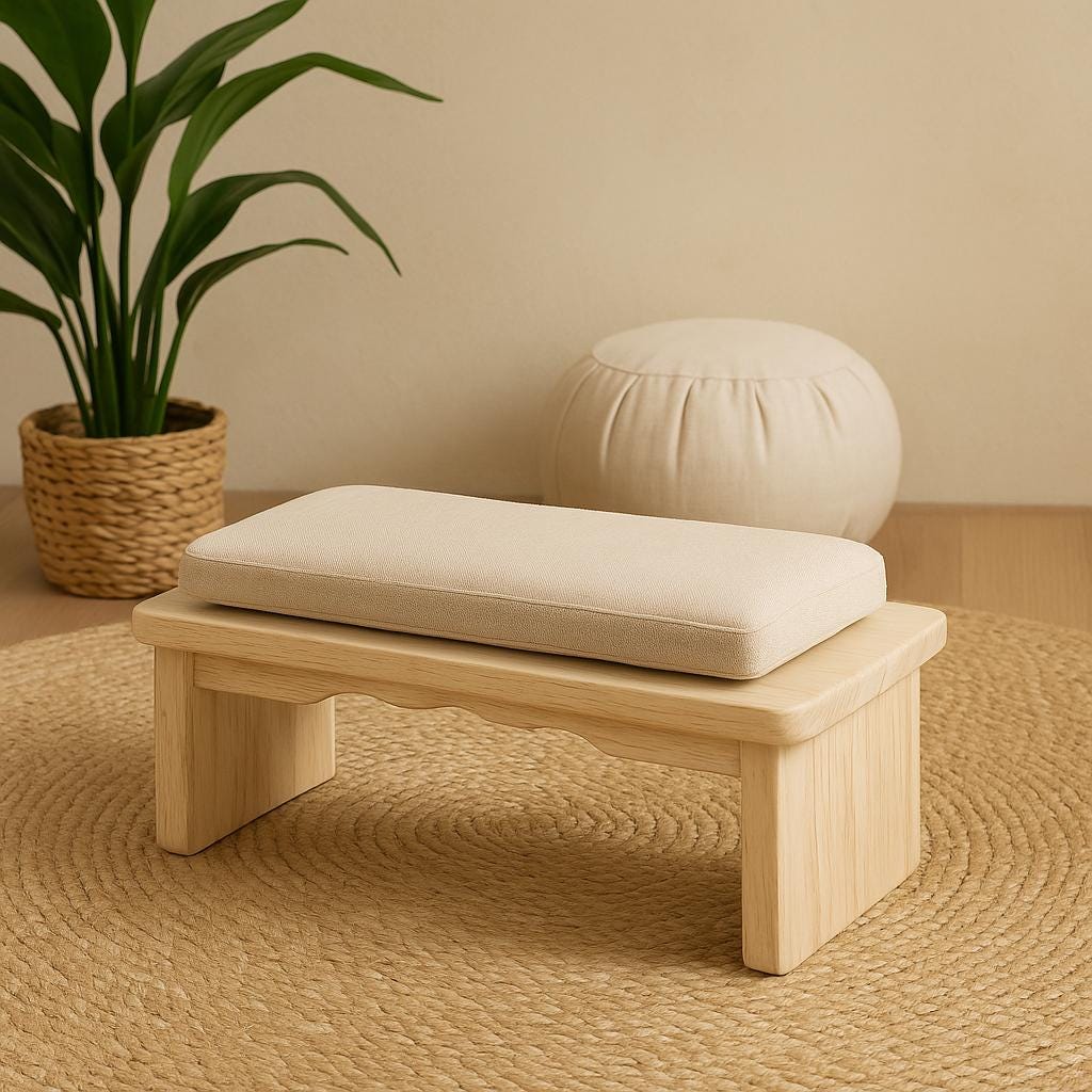 Banc de méditation pliable en bois – Siège zen ergonomique en chêne miel et noyer expresso 