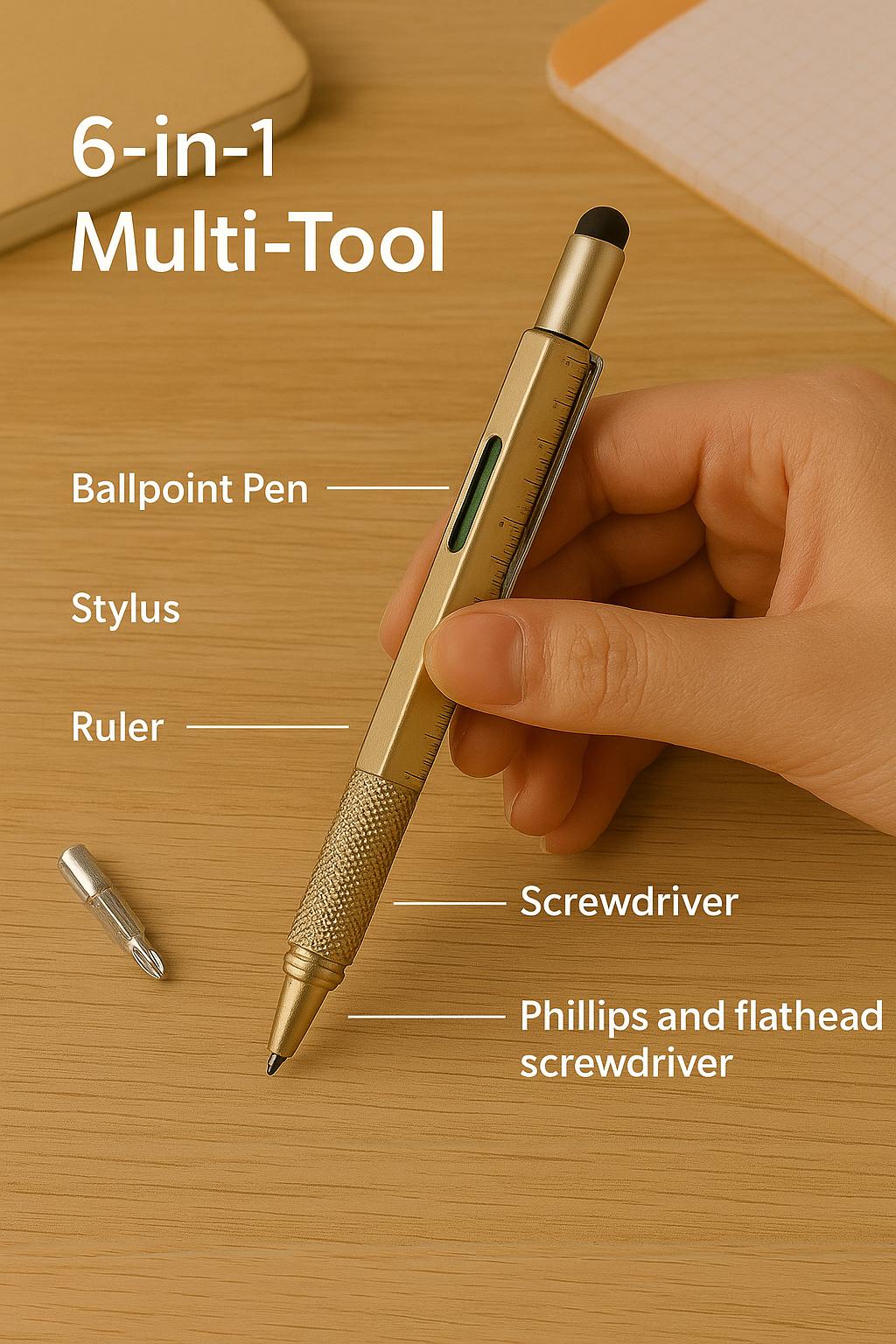 Tech Gadget Stylo multifonction 6 en 1 Bleu électrique et argent | Stylo Tech Multifonction Bleu Électrique &amp; Argent 