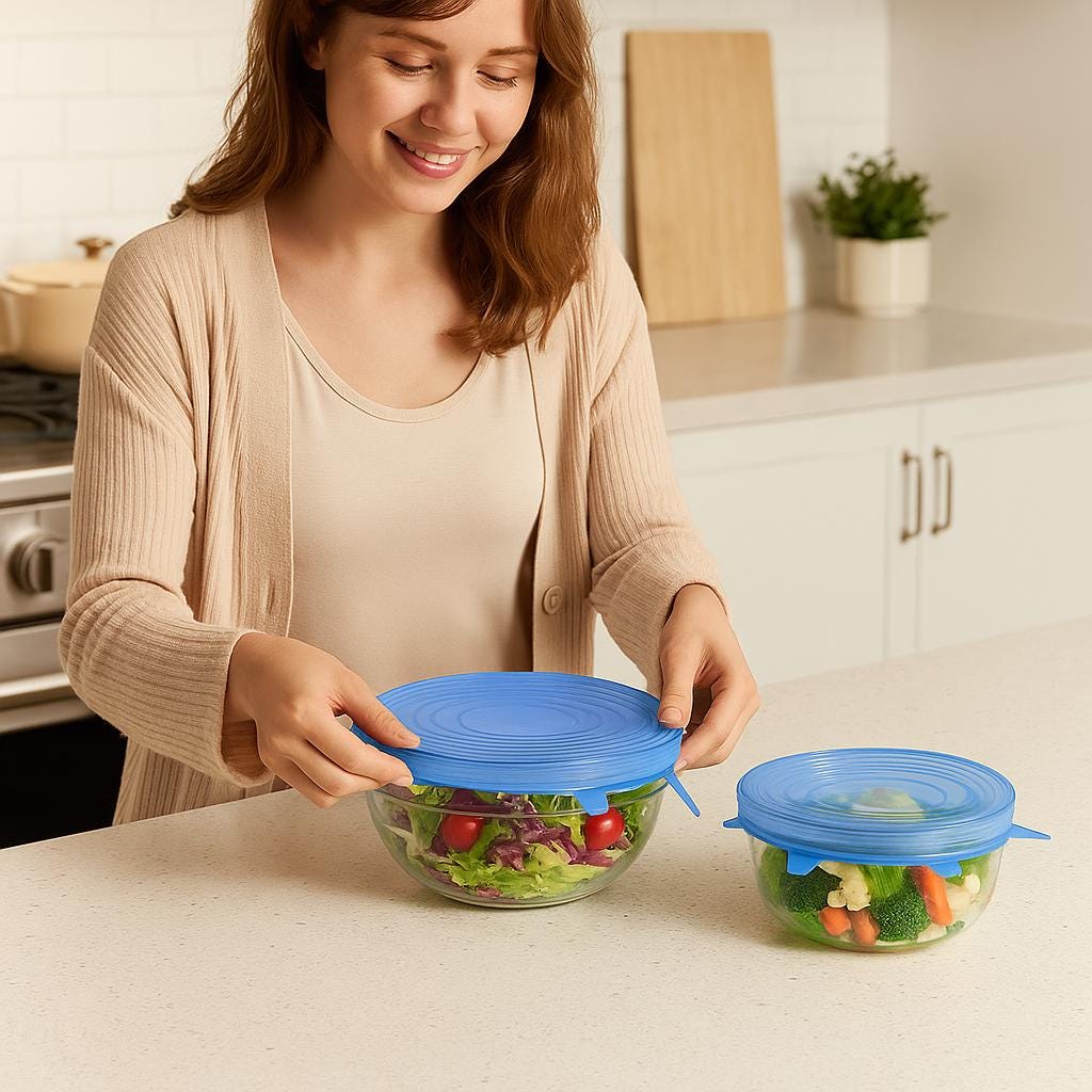 Couvercles extensibles réutilisables en silicone vert forêt et bleu océan – Couvercles alimentaires écologiques pour les essentiels de la cuisine 