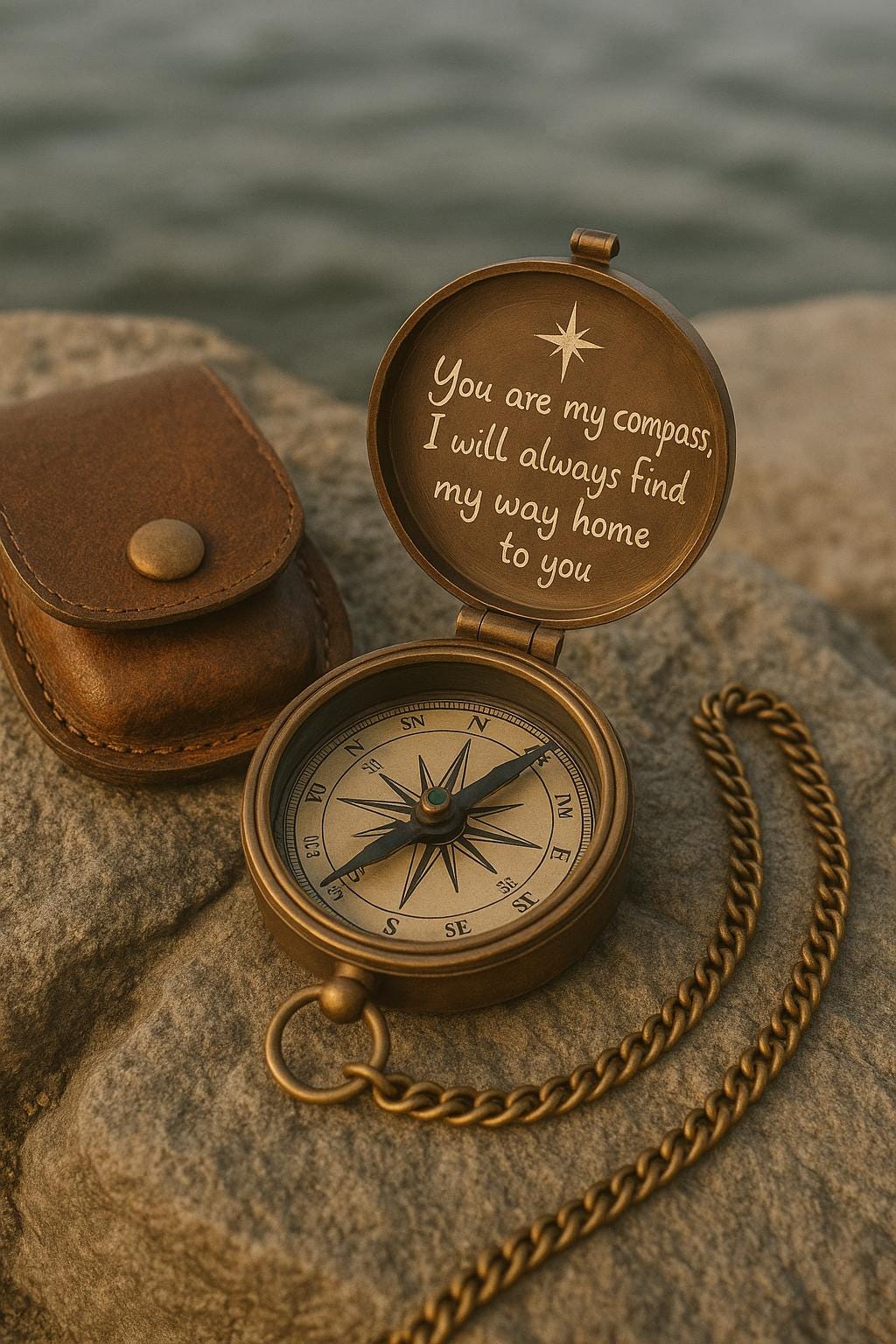 BOUSSOLE NAVIGATEUR | Laiton Gravé Étui Cuir | PAPICHA H Brass Compass