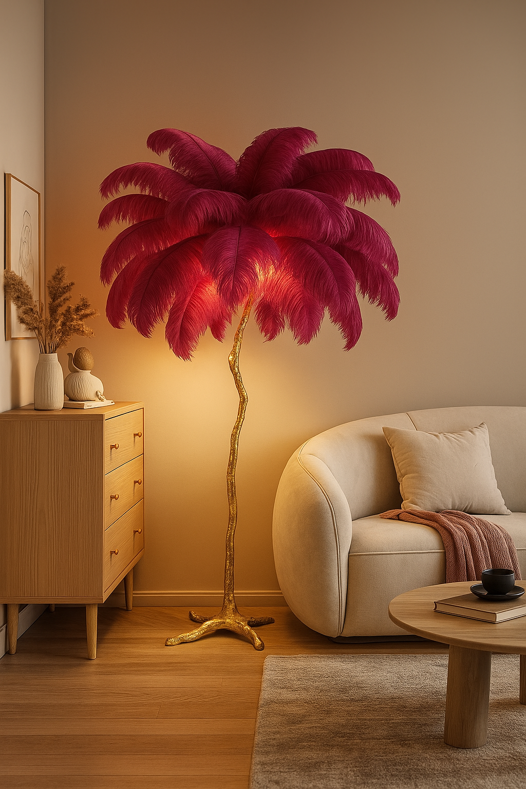 Tall Floor Lamp, Palm Tree Light with Gold Base, Glam Chic Decor, Exotic Style, Multiple Colors Available