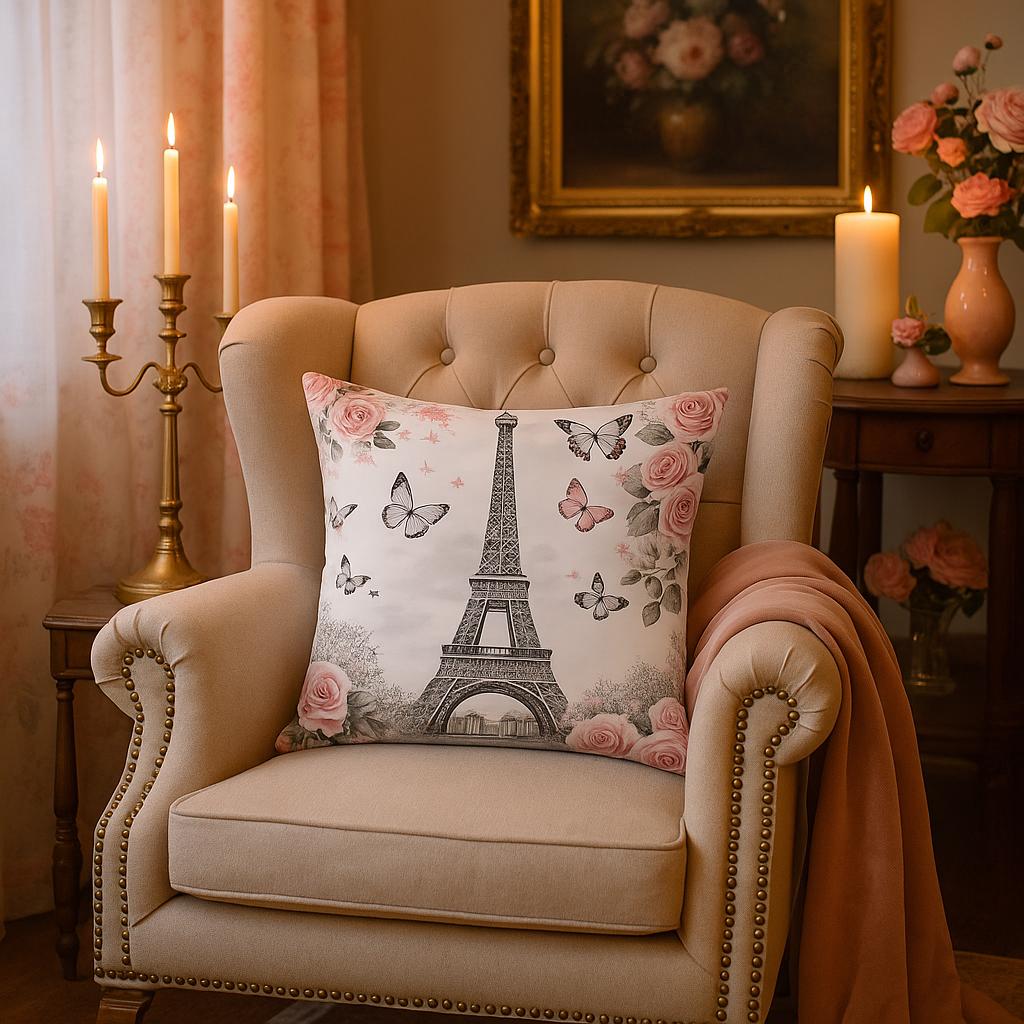 COUSSIN PAPILLON VINTAGE  | Tour Eiffel 45x45cm | PAPICHA H Butterfly Pillow
