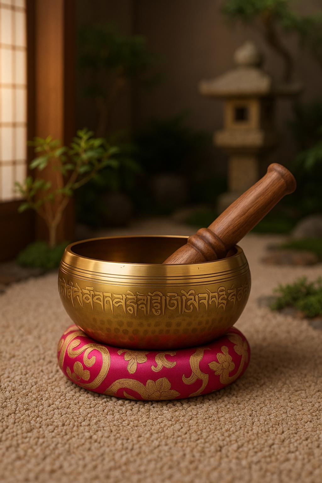 Bol chantant en bronze doré et cuivre – Bol sonore tibétain artisanal avec coussin, guérison des chakras, méditation zen 