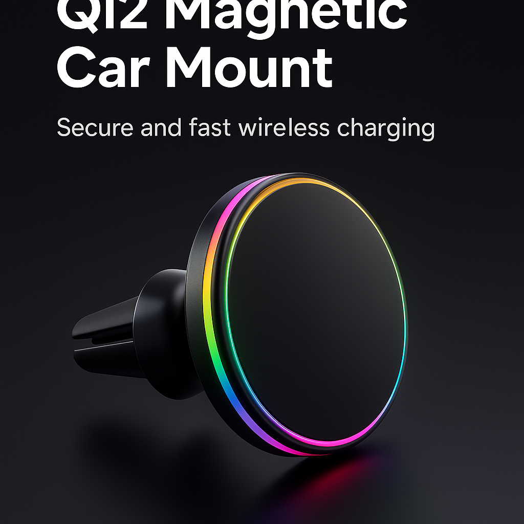 Qi2 Magnetic Car Mount 15W Fast Wireless Charger with RGB Ring | Premium Phone Holder - Papicha H