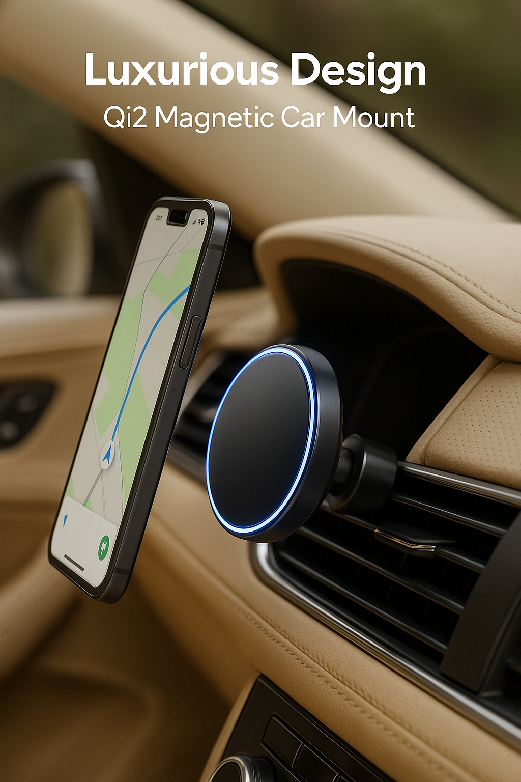 Qi2 Magnetic Car Mount 15W Fast Wireless Charger with RGB Ring | Premium Phone Holder - Papicha H