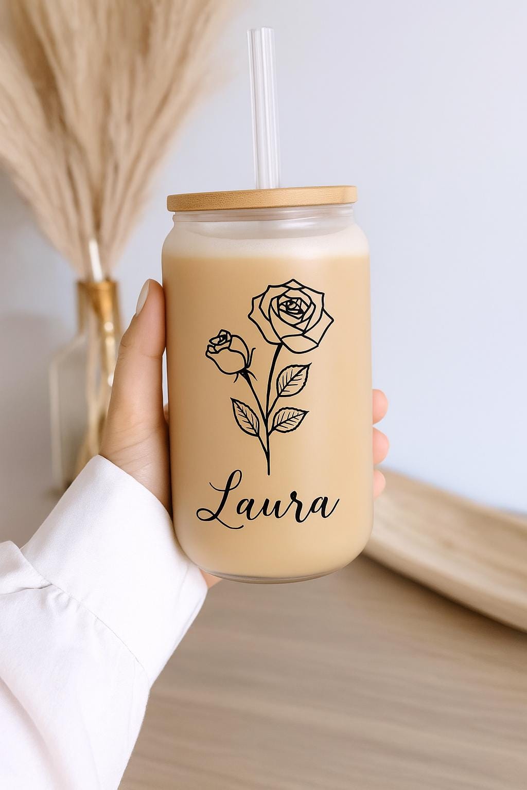 GOBELET VERRE PERSONNALISÉ | Design Floral 16oz | Glass Tumbler PAPICHA H