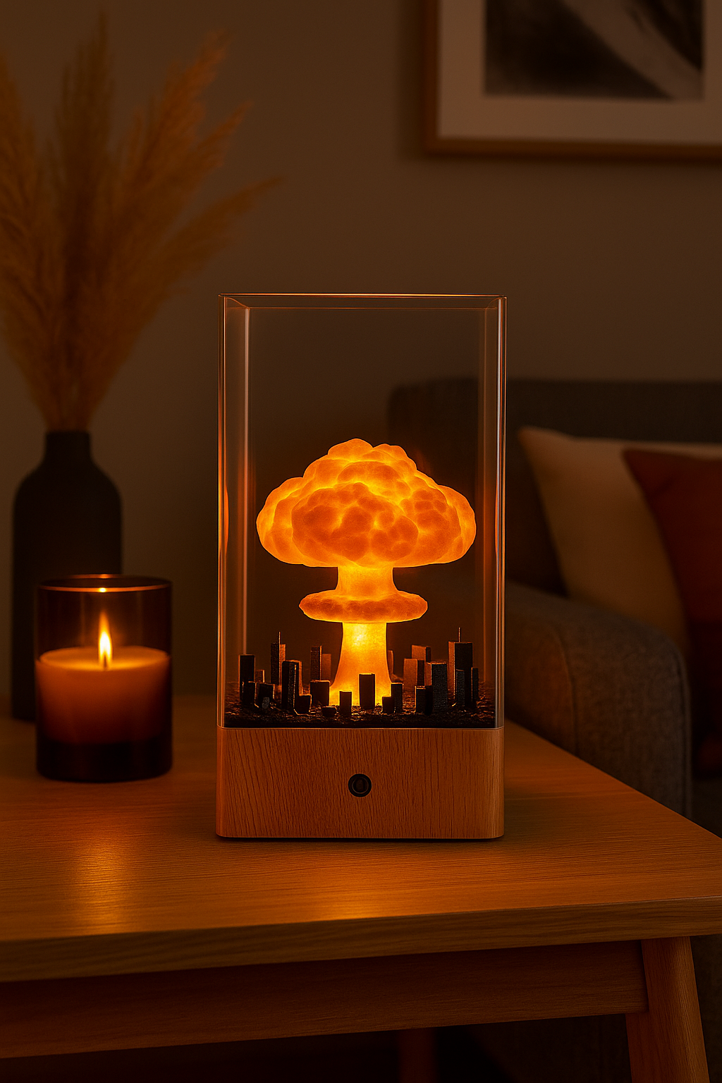 Dark Mushroom Cloud Night Light - Mystical Resin Lamp with Interior Flames | Artistic Ambient Lighting - Papicha H