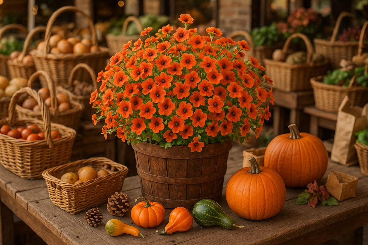 Autumn Floral Arrangement - Orange Calibrachoa in Terracotta Pot | Artificial Fall Decor - Papicha H