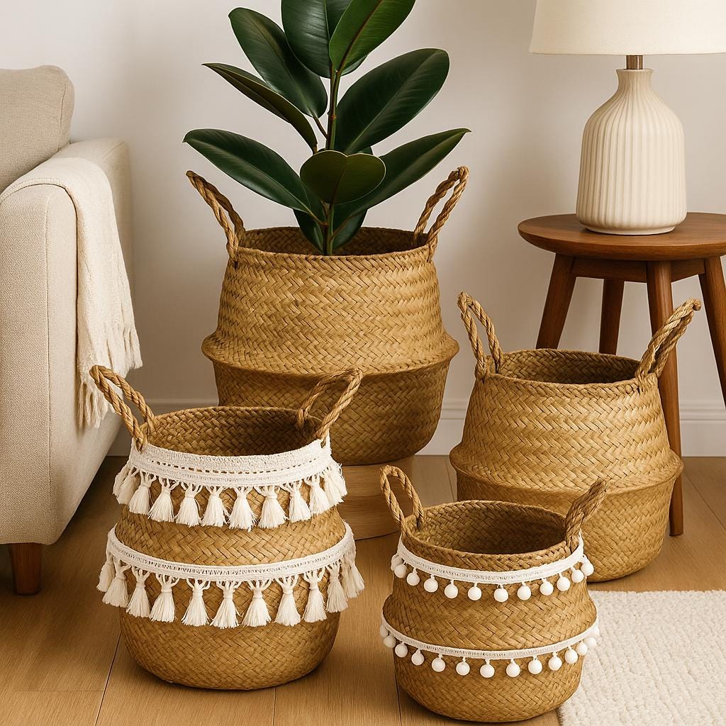 PANIER ROTIN BOHO | Support Plantes Suspendu | PAPICHA H Natural Basket