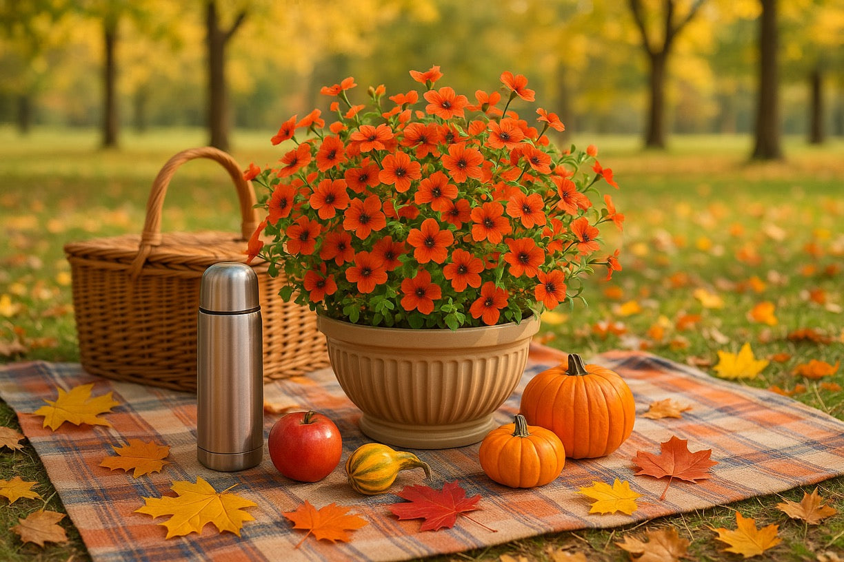 Autumn Floral Arrangement - Orange Calibrachoa in Terracotta Pot | Artificial Fall Decor - Papicha H