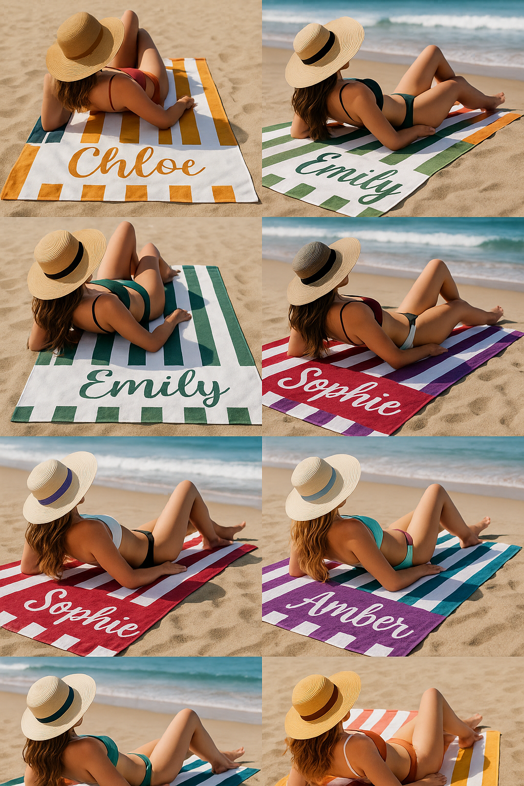 SERVIETTE PLAGE PERSONNALISÉE| RAYURES + PRÉNOM BRODÉ