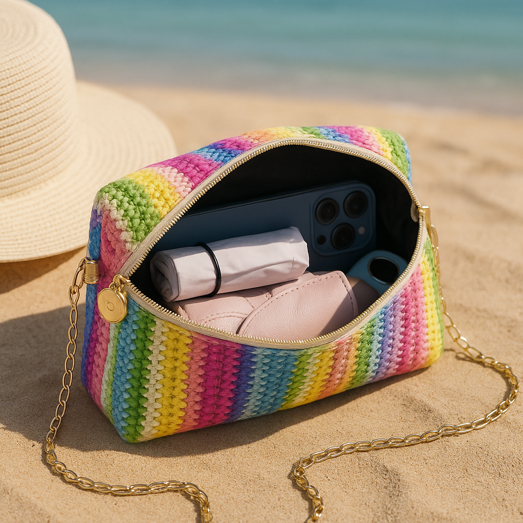 Sac Rotin Boho Arc-en-ciel - Crochet Multicolore | Rainbow Rattan Boho Bag - Multicolor Crochet