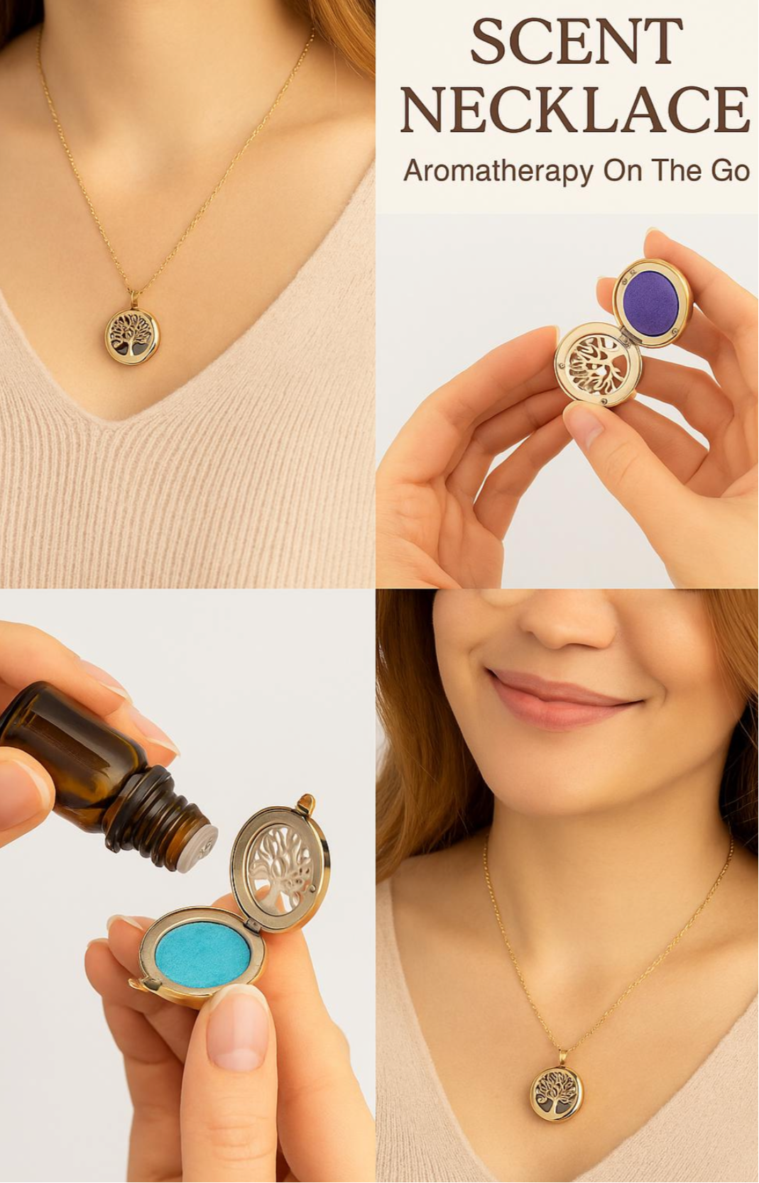 Essential Oil Diffuser Necklace - Tree of Life Aromatherapy Locket | Stainless Steel Scent Jewelry - Papicha H