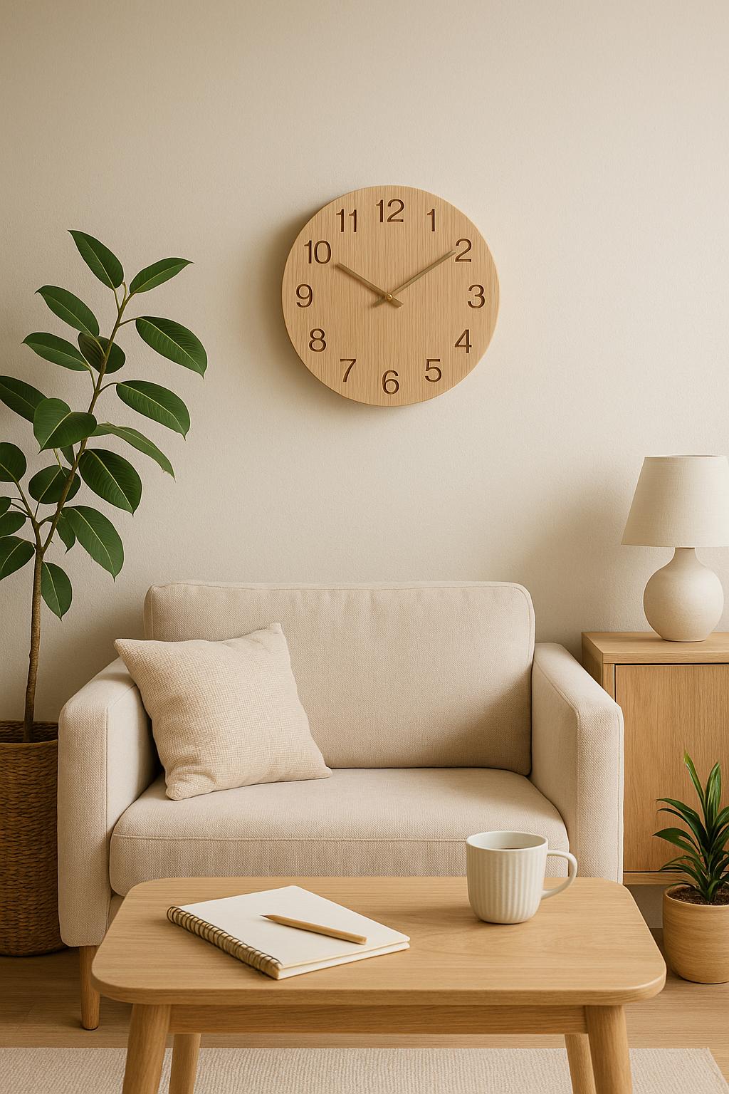 Horloge murale minimaliste en bois, hêtre chaleureux et anthracite – Quartz silencieux, style scandinave Japandi 