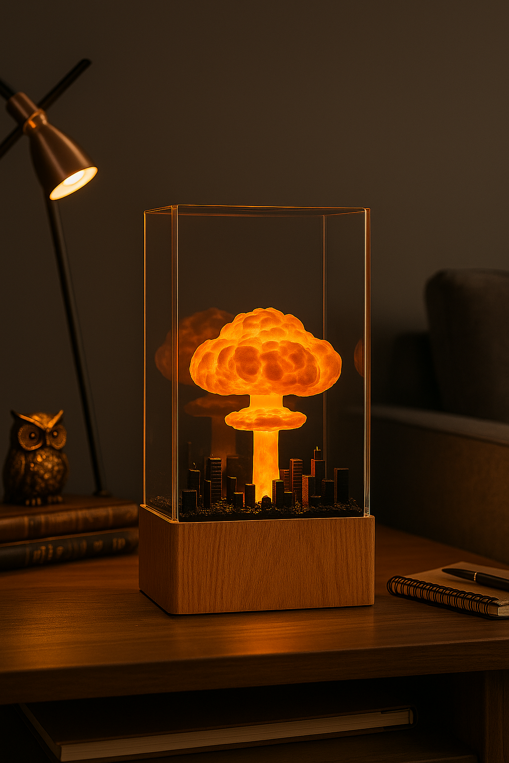 Dark Mushroom Cloud Night Light - Mystical Resin Lamp with Interior Flames | Artistic Ambient Lighting - Papicha H